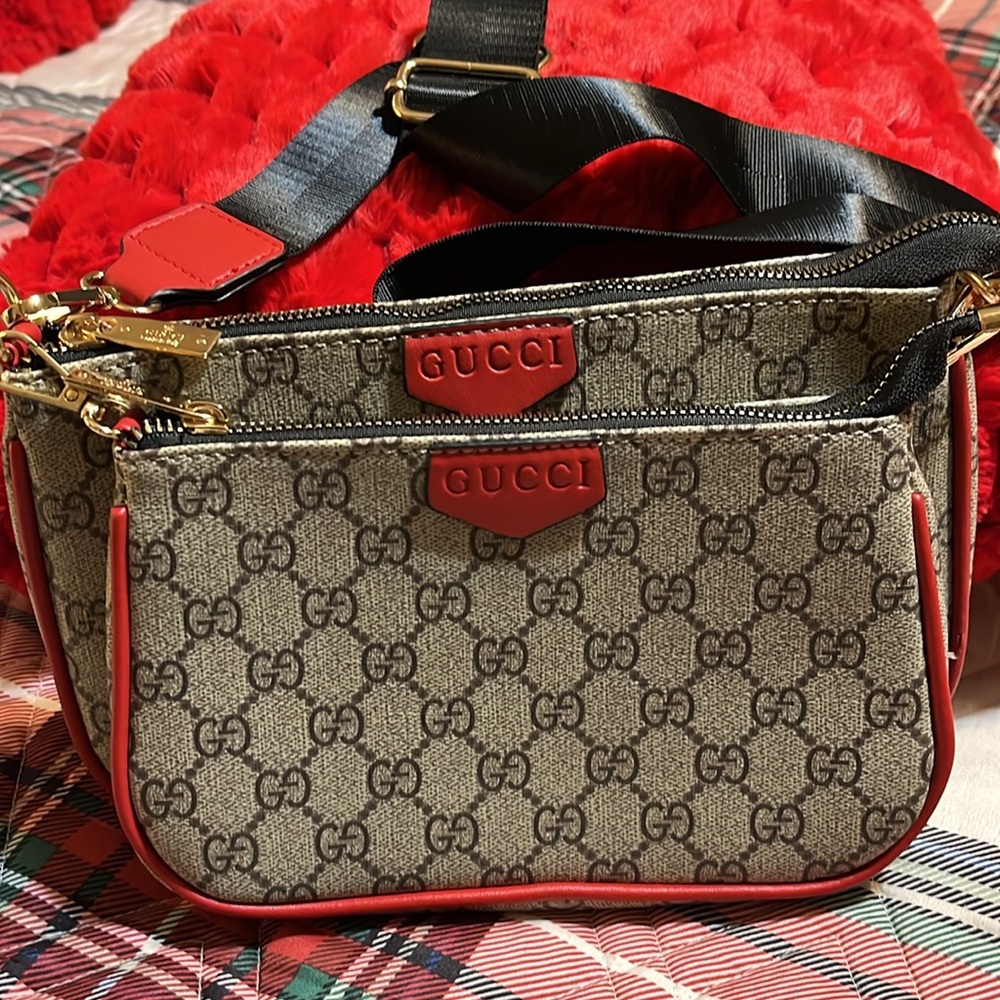 Inspired Red and tan Crossbody Bag